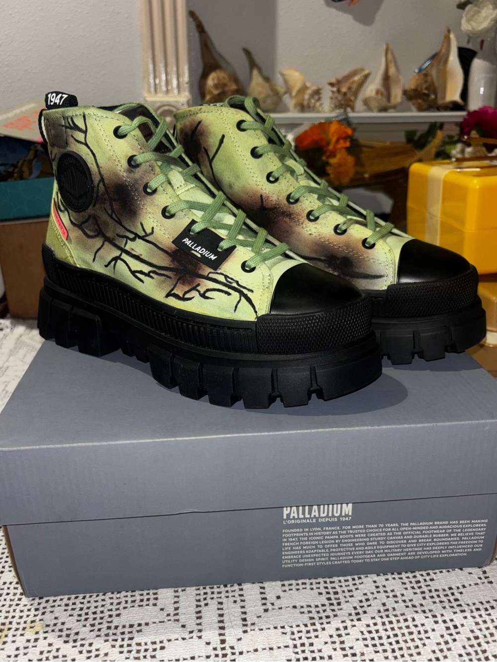 Palladium High-Top Platform boots in Lime Green and Black